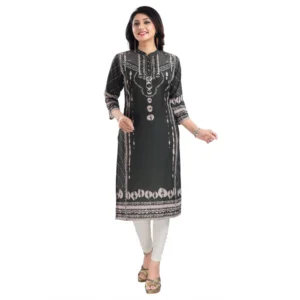 Women's 3/4th Sleeve Masleen Tunic Long Kurti (Olive Green) - Image 4