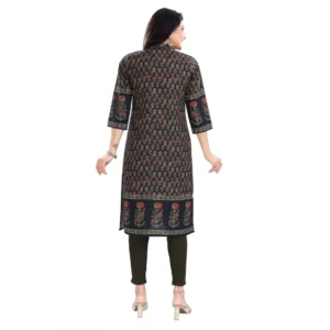 Women's 3/4th Sleeve Cotton Blend Tunic Long Kurti (Black) - Image 6