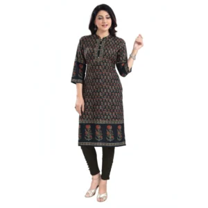 Women's 3/4th Sleeve Cotton Blend Tunic Long Kurti (Black) - Image 2