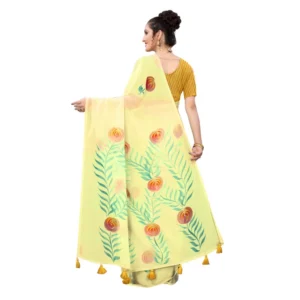 Women's Georgette Floral Hand Printed Sarees (Yellow, 5-6 Mtrs) - Image 4