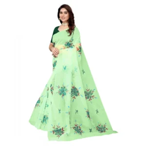 Women's Organza Floral Pattern Sarees (Parrot Green, 5-6 Mtrs) - Image 4