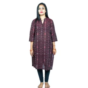 Women's Sambalpuri Certified Handloom Pure Cotton Straight Kurti (Brown) - Image 4