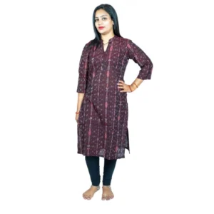 Women's Sambalpuri Certified Handloom Pure Cotton Straight Kurti (Brown) - Image 6
