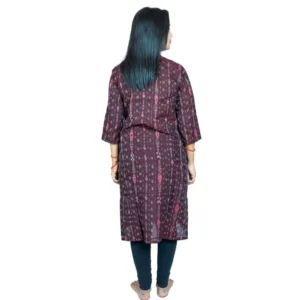 Women's Sambalpuri Certified Handloom Pure Cotton Straight Kurti (Brown) - Image 2
