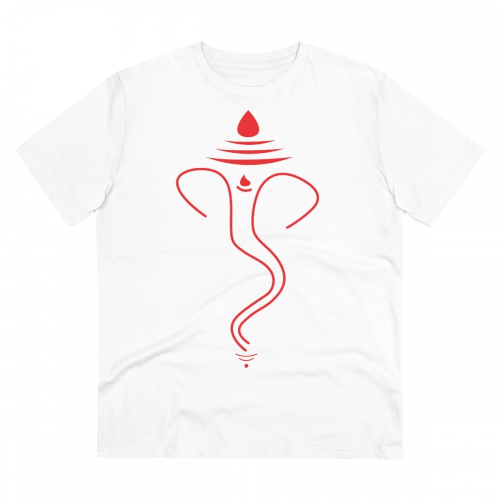 Men's PC Cotton Ganesh Printed T Shirt (Color: White, Thread Count: 180GSM)