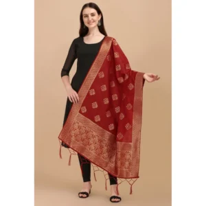 Women's Silk Pure Zari weaving Duppatta (Maroon, Length: 2-2.3 Mtrs) - Image 3