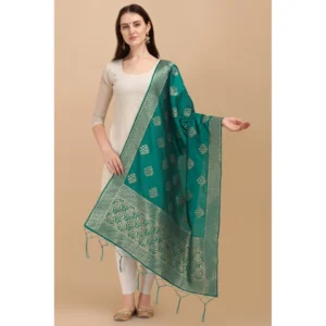 Women's Silk Pure Zari weaving Duppatta (Green, Length: 2-2.3 Mtrs) - Image 2
