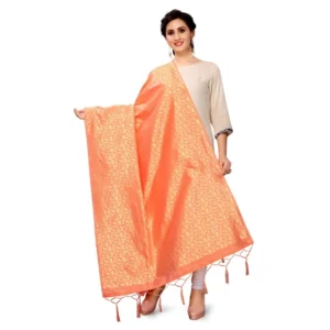 Women's Silk Pure weaving Work Duppatta (Orange, Length: 2-2.3 Mtrs) - Image 2