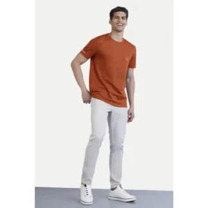 Men's Casual Half sleeve Solid Polyester Crew Neck T-shirt (Rust) - Image 5