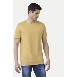 Men's Casual Half sleeve Solid Polyester Crew Neck T-shirt (Sand) - Image 3