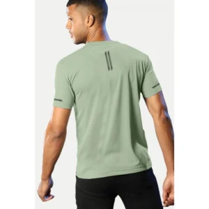 Men's Casual Half sleeve Solid Polyester Crew Neck T-shirt (Pista) - Image 2
