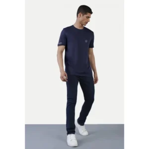Men's Casual Half sleeve Solid Polyester Crew Neck T-shirt (Navy) - Image 5