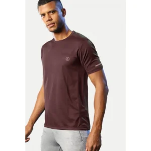 Men's Casual Half sleeve Solid Polyester Crew Neck T-shirt (Maroon) - Image 3