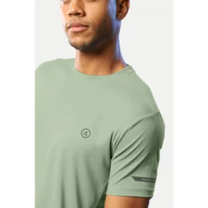 Men's Casual Half sleeve Solid Polyester Crew Neck T-shirt (Pista) - Image 4