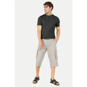 Men's Casual Half sleeve Solid Cotton Henley Neck T-shirt (Black) - Image 5