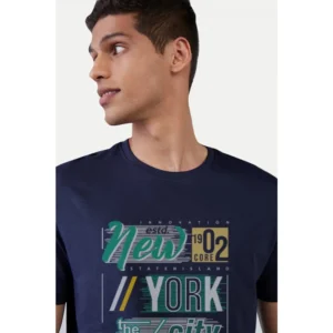 Men's Casual Half sleeve Printed Polyester Crew Neck T-shirt (Navy) - Image 3