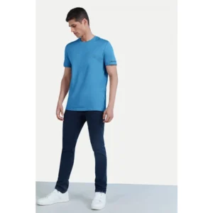 Men's Casual Half sleeve Solid Polyester Crew Neck T-shirt (Light Blue) - Image 5