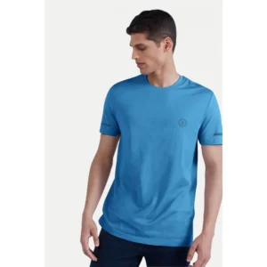 Men's Casual Half sleeve Solid Polyester Crew Neck T-shirt (Light Blue) - Image 3