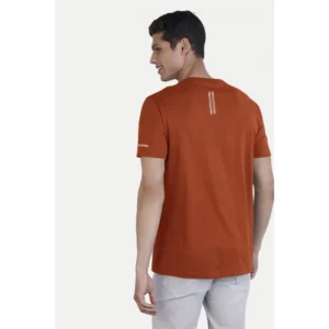 Men's Casual Half sleeve Solid Polyester Crew Neck T-shirt (Rust) - Image 2