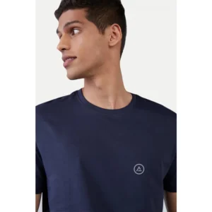 Men's Casual Half sleeve Solid Polyester Crew Neck T-shirt (Navy) - Image 3