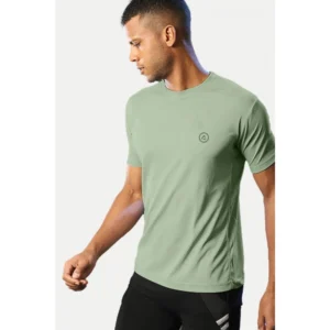 Men's Casual Half sleeve Solid Polyester Crew Neck T-shirt (Pista) - Image 6