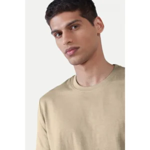 Men's Casual Half sleeve Solid Polyester Crew Neck T-shirt (Beige) - Image 5