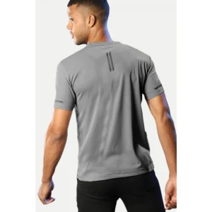 Men's Casual Half sleeve Solid Polyester Crew Neck T-shirt (Grey) - Image 2