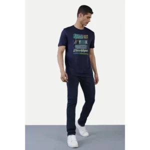 Men's Casual Half sleeve Printed Polyester Crew Neck T-shirt (Navy) - Image 5