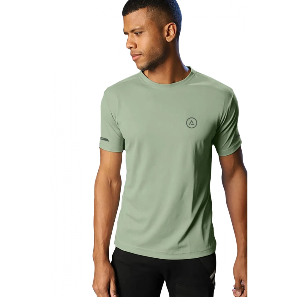 Men's Casual Half sleeve Solid Polyester Crew Neck T-shirt (Pista)