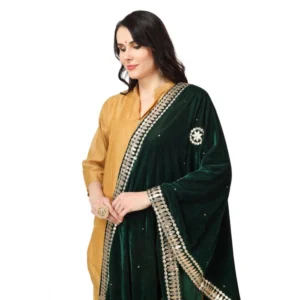 Women's Velvet Gotta Patti Dupatta (Green, Length: 2.25 to 2.50 Mtr) - Image 5