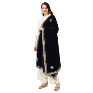 Women's Velvet Gotta Patti Dupatta (Blue, Length: 2.25 to 2.50 Mtr) - Image 5