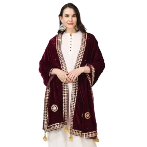 Women's Velvet Gotta Patti Dupatta (Purple, Length: 2.25 to 2.50 Mtr) - Image 3