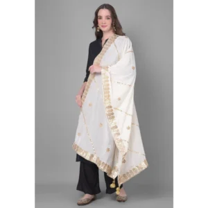 Women's Velvet Gotta Patti Dupatta (White, Length: 2.25 to 2.50 Mtr) - Image 4