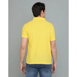 Men's Casual Half Sleeve Solid Cotton Blended Polo Neck T-shirt (Yellow) - Image 7