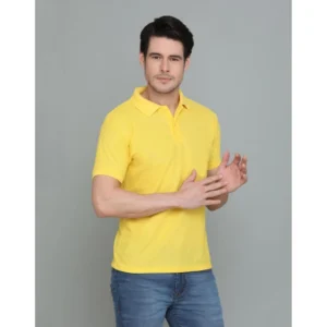 Men's Casual Half Sleeve Solid Cotton Blended Polo Neck T-shirt (Yellow) - Image 4