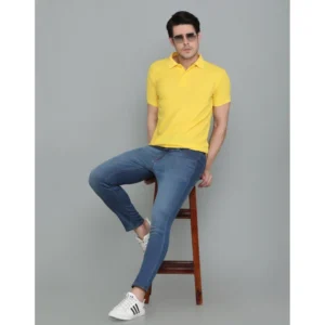 Men's Casual Half Sleeve Solid Cotton Blended Polo Neck T-shirt (Yellow) - Image 2