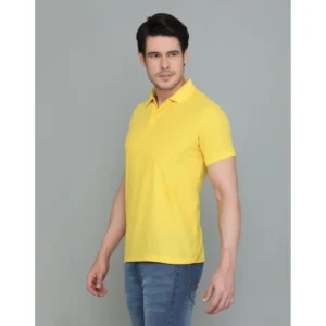 Men's Casual Half Sleeve Solid Cotton Blended Polo Neck T-shirt (Yellow) - Image 5