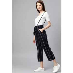Women's Casual Short Sleeve Striped Rayon Dungaree (Blue) - Image 3