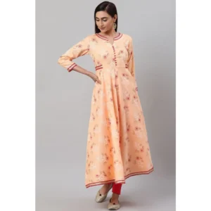 Women's Casual 3/4 th Sleeve Floral Printed Rayon Kurti (Peach) - Image 3