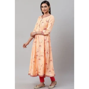 Women's Casual 3/4 th Sleeve Floral Printed Rayon Kurti (Peach) - Image 5