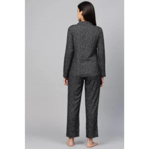 Women's Casual Full Sleeves Polka Dot Printed Rayon Shirt With Pyjama Pant Night Suit Set (Grey) - Image 2