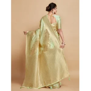  Women's Linen Printed Saree With Unstitched Blouse (Pista, 5-6 Mtrs) - Image 3