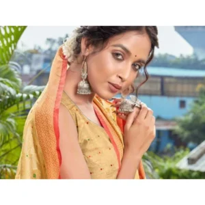  Women's Organza Printed Saree With Unstitched Blouse (Beige, 5-6 Mtrs) - Image 2