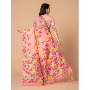 Women's Cotton Printed Saree With Unstitched Blouse (Pink, 5-6 Mtrs) - Image 3