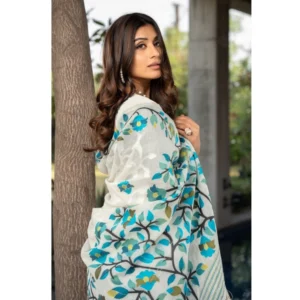  Women's Cotton Printed Saree With Unstitched Blouse (White, 5-6 Mtrs) - Image 2