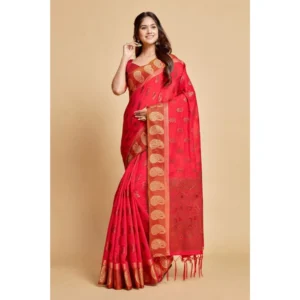  Women's Chanderi Cotton Printed Saree With Unstitched Blouse (Pink, 5-6 Mtrs) - Image 2