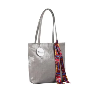 Women's Polyurethane Textured, Croc Shoulder Bag (Grey) - Image 4