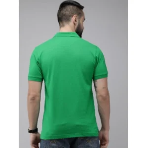 Men's Casual Half sleeve Solid Cotton Polo Neck T-shirt (Green) - Image 3