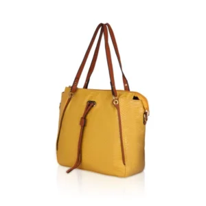 Women's Faux Leather Textured Tote Bag (Yellow) - Image 6