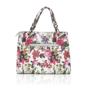 Women's Faux Leather Printed Handheld Bag (White Pink) - Image 4